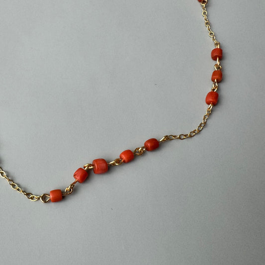 Delicate Coral Beads on Gold Chain Necklace