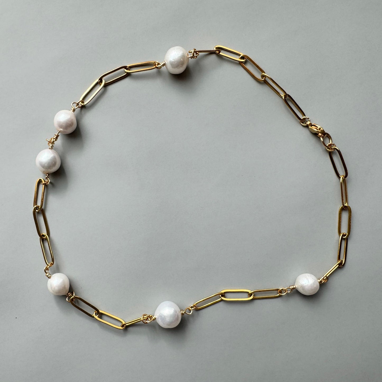 Large Baroque Edison Pearls on Gold Paperclip Chain Necklace