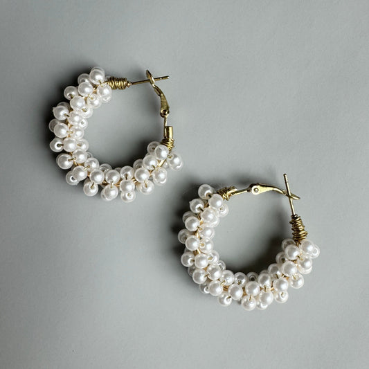 Seed Pearl Gold Hoop Earrings