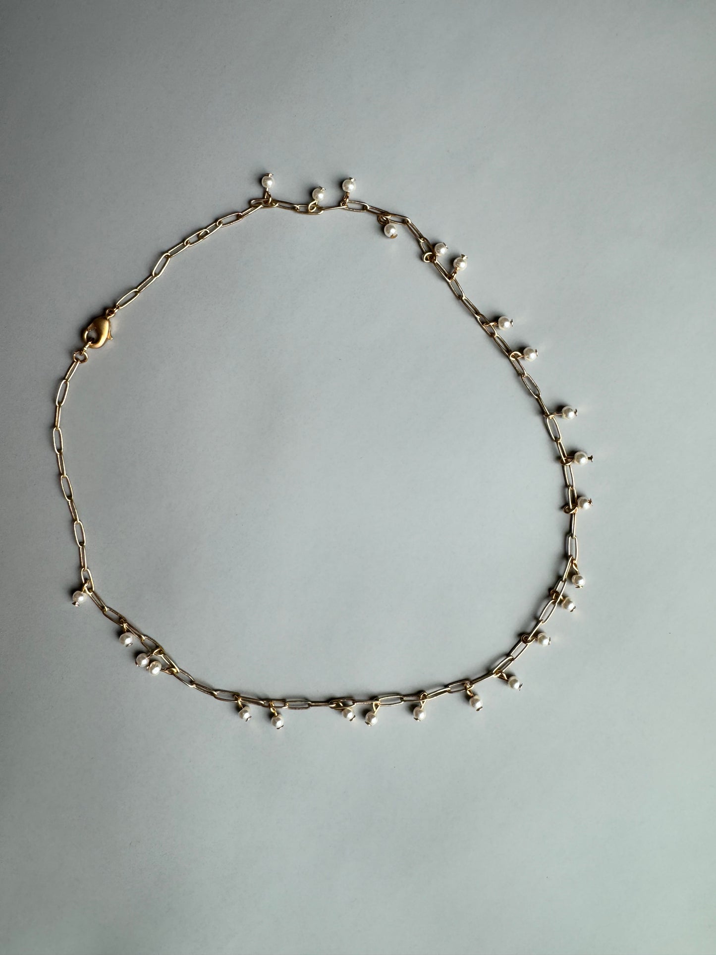 Seed Pearls on Gold Paperclip Necklace