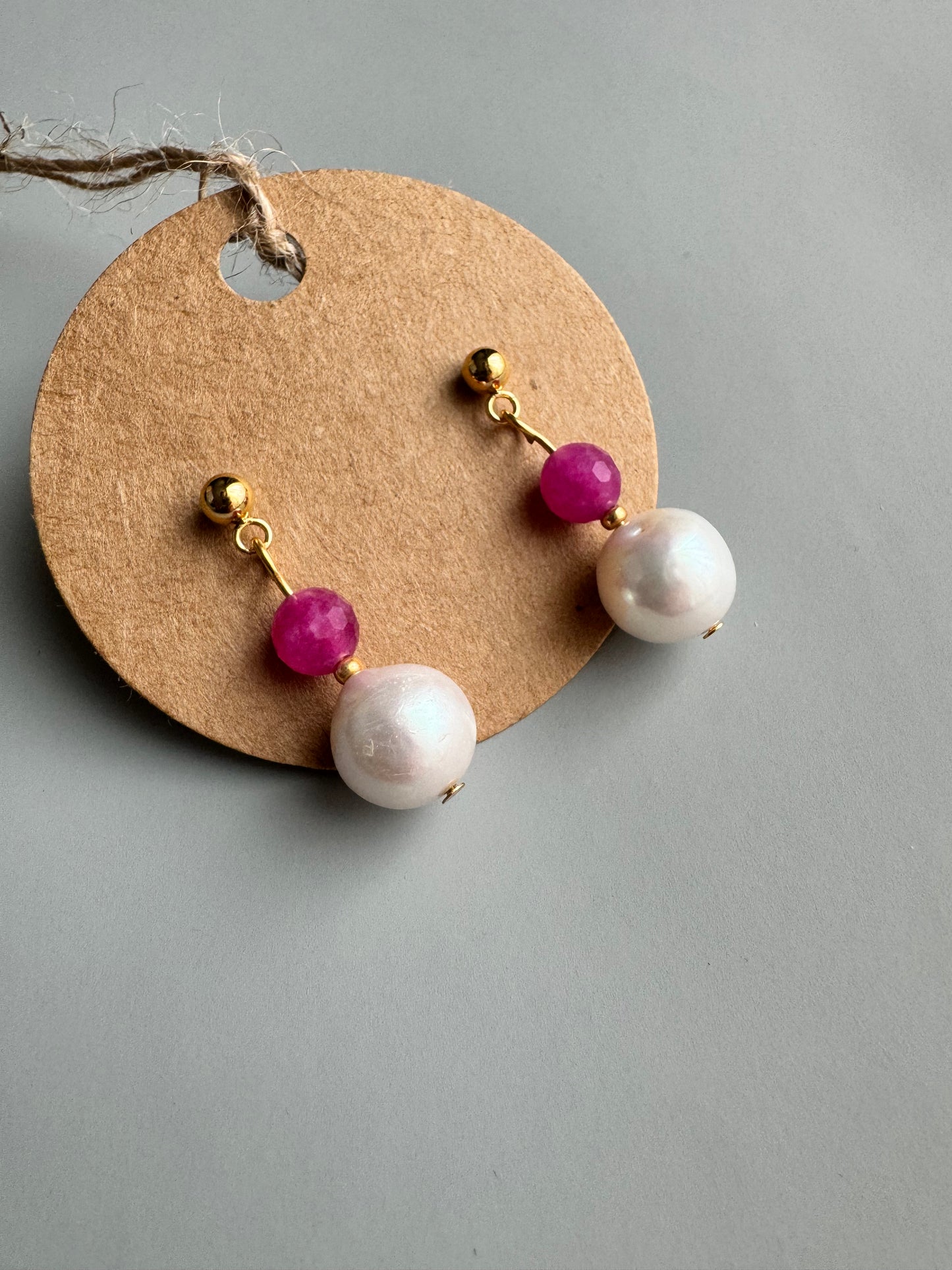 Pink Tourmaline and Pearl Short Dangle Earrings