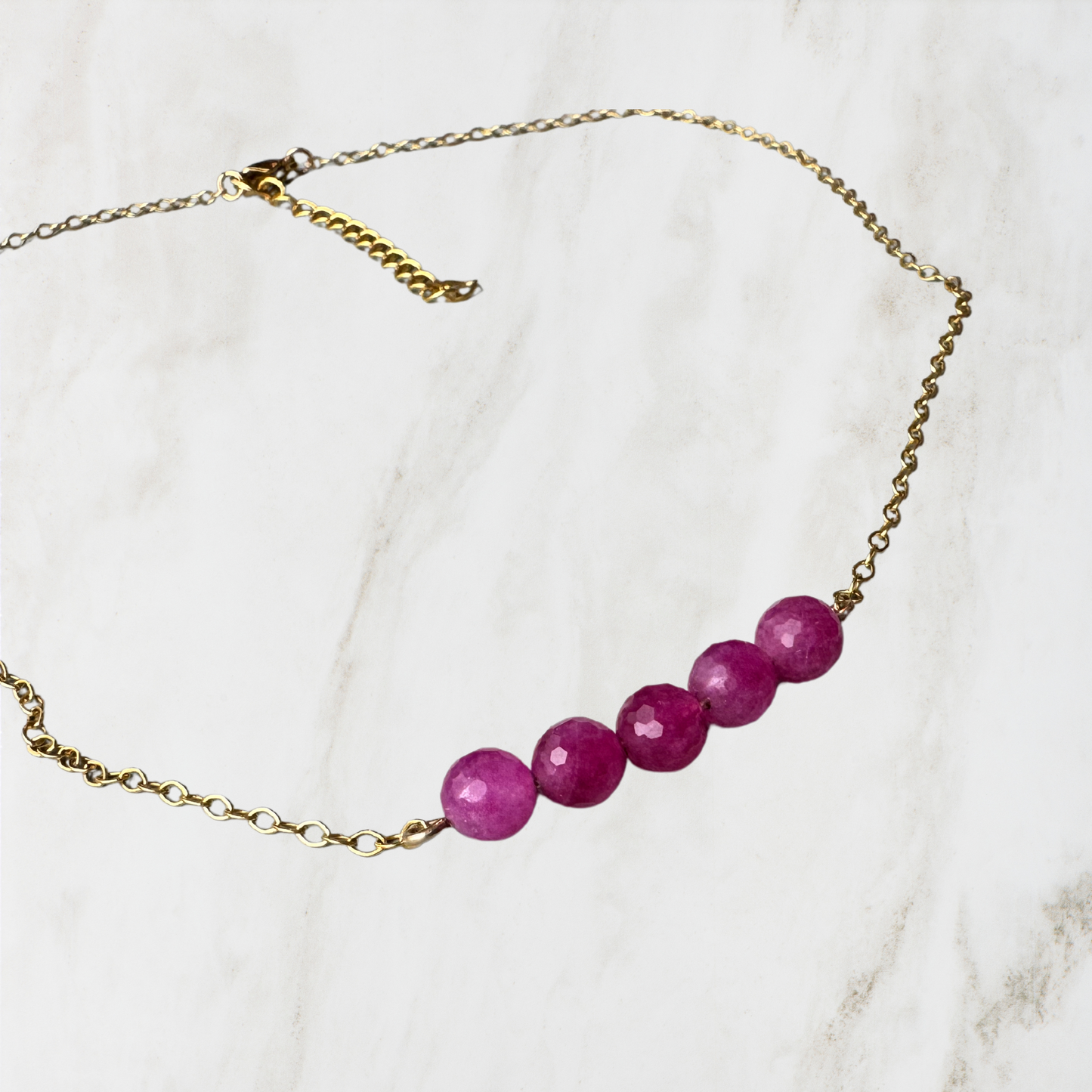 Delicate Ruby Pink Quartz on gold Chain Necklace