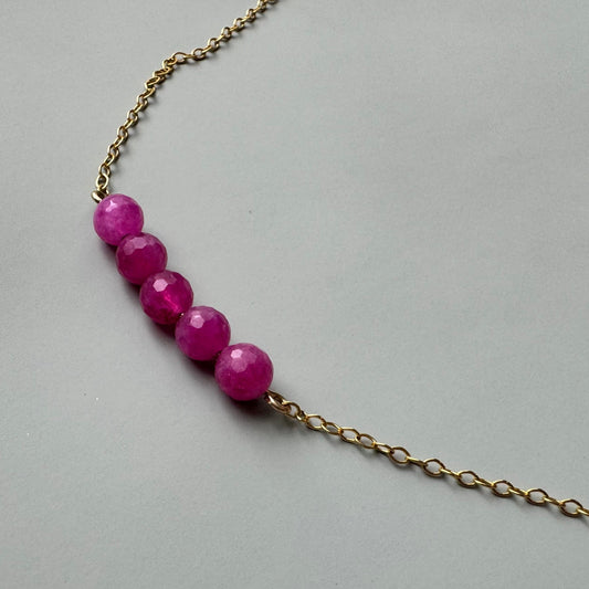 Delicate Ruby Pink Quartz on gold Chain Necklace