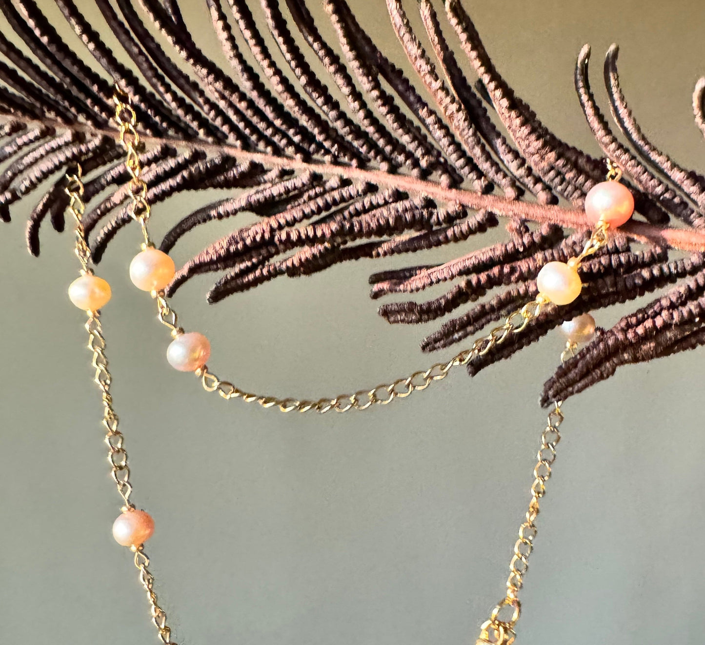 Ivory and Pink Pearls on Gold Chain Necklace - Real Freshwater Pearls