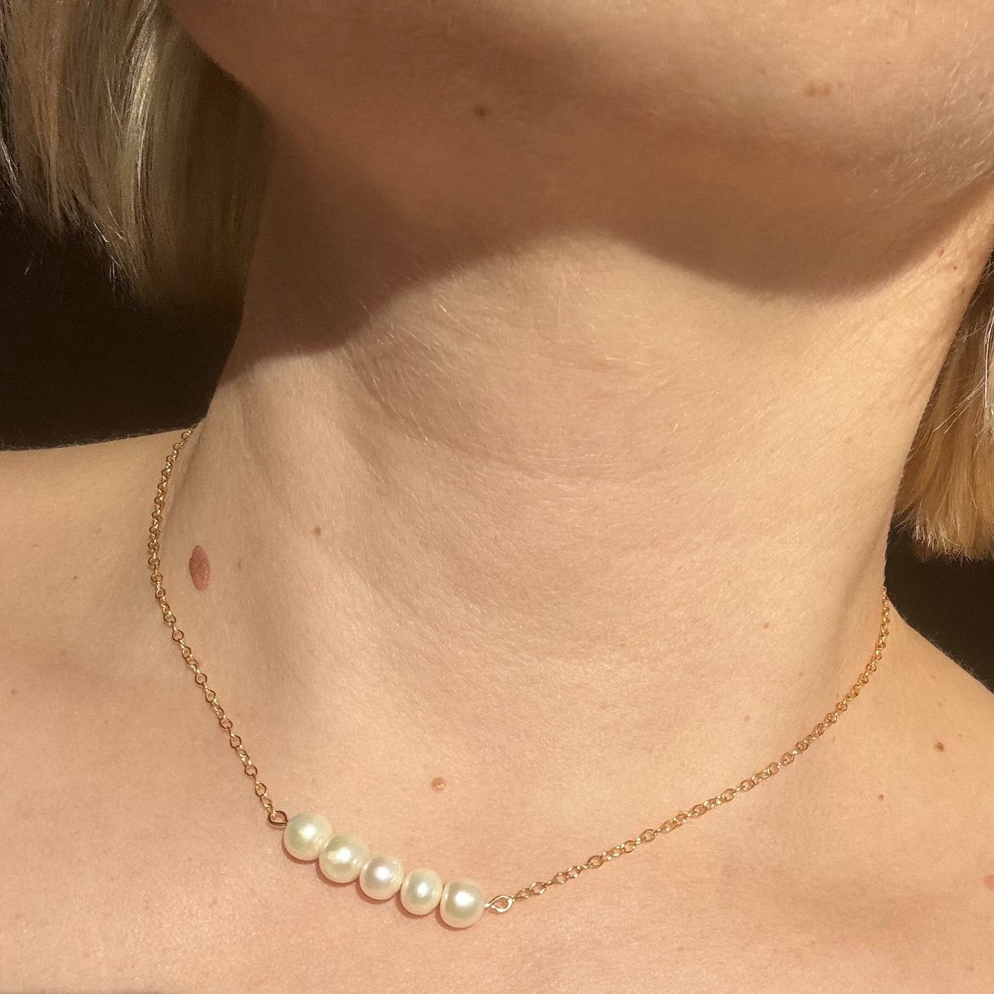 Delicate Pink and Ivory Pearls on gold Chain Necklace