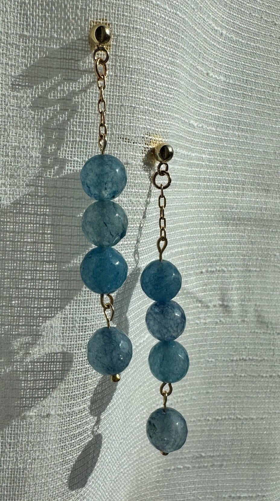 Blue Agate Dangle Earrings on Gold-Plated Chain