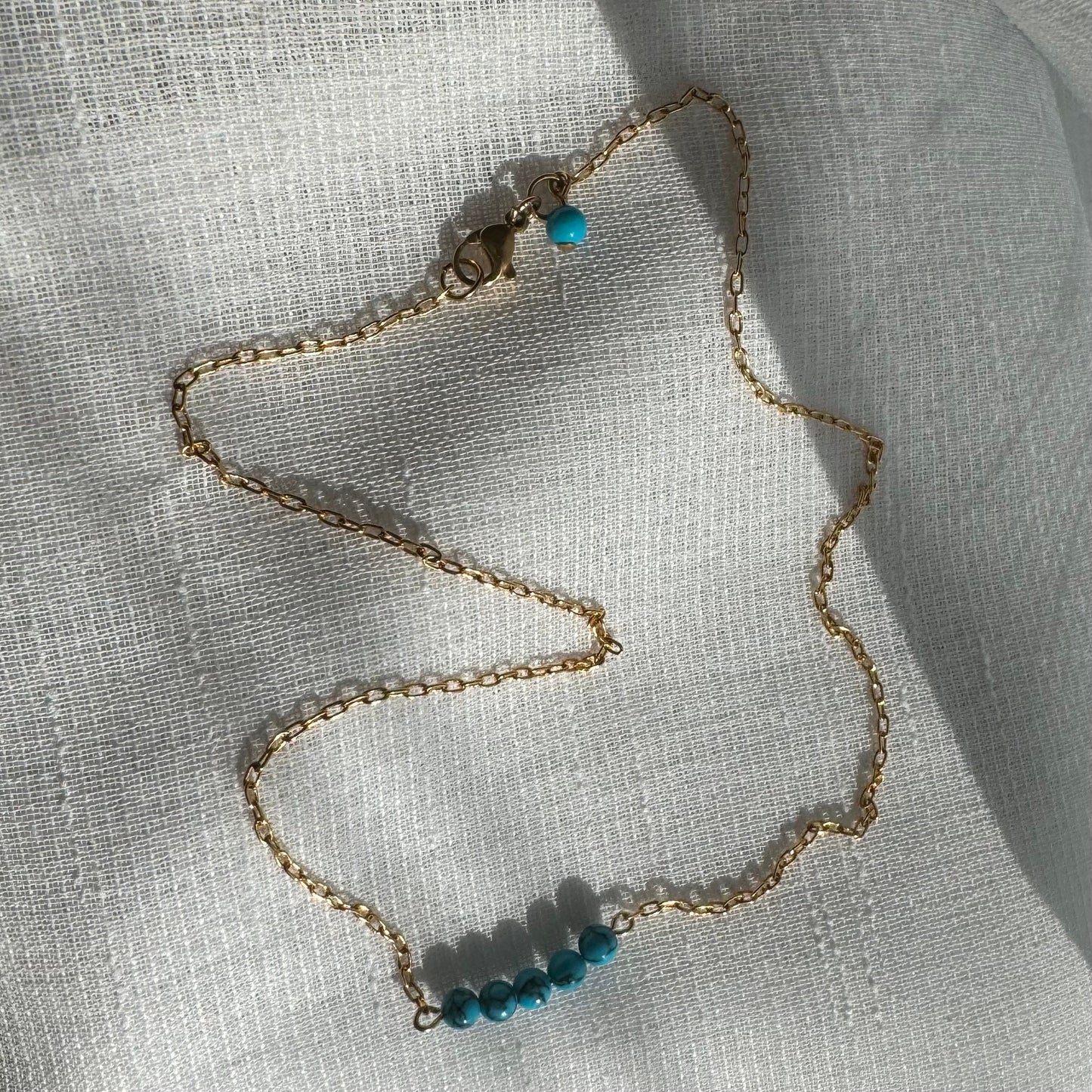 Delicate Round Turquoise stones on gold Chain Necklace