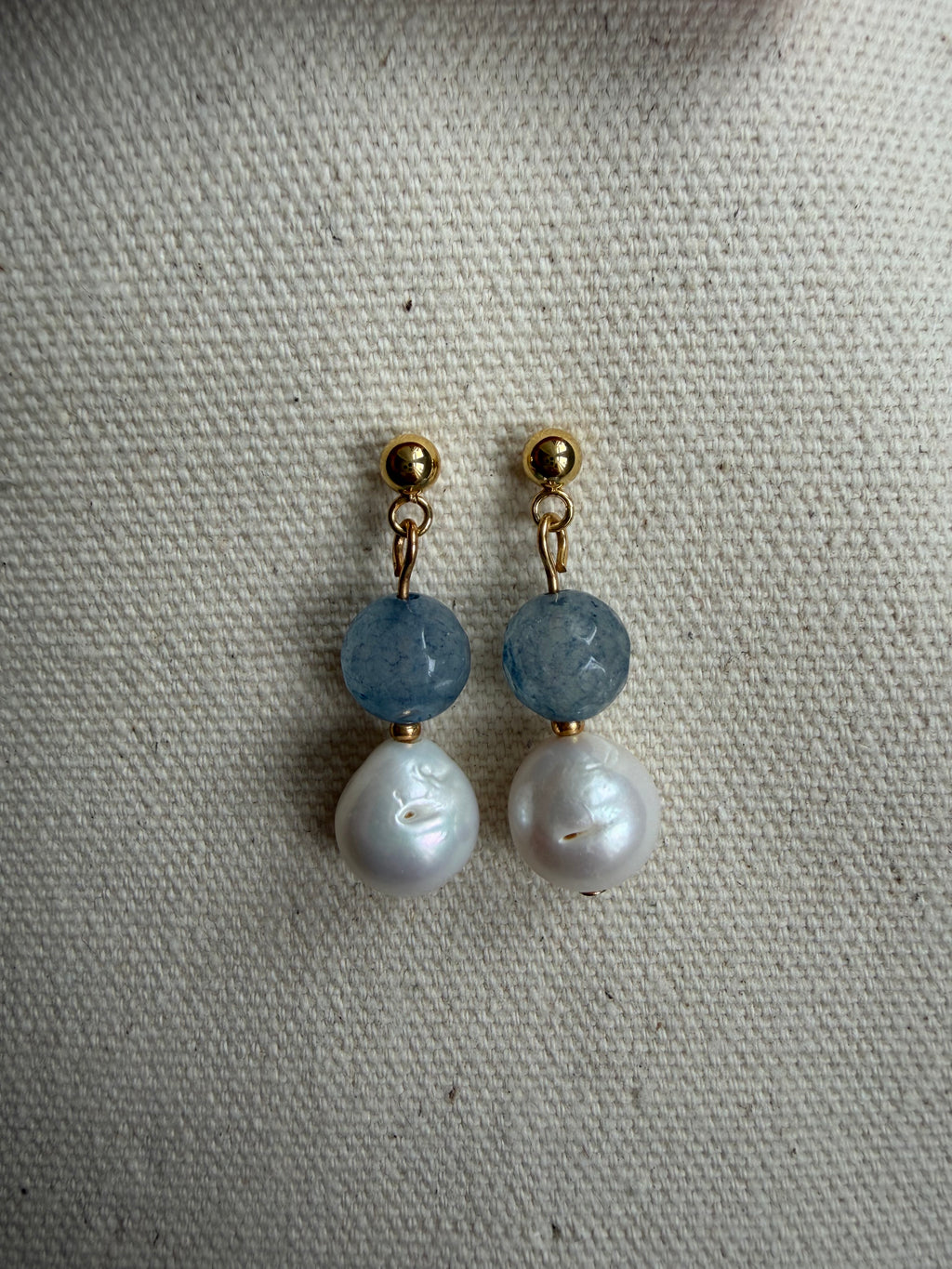 Blue Stone & Baroque Pearl Drop Earrings