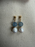 Blue Stone & Baroque Pearl Drop Earrings