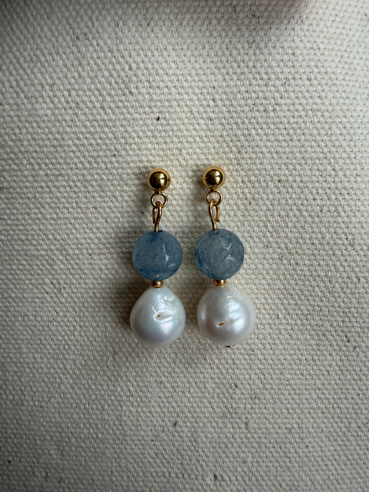 Blue Stone & Baroque Pearl Drop Earrings
