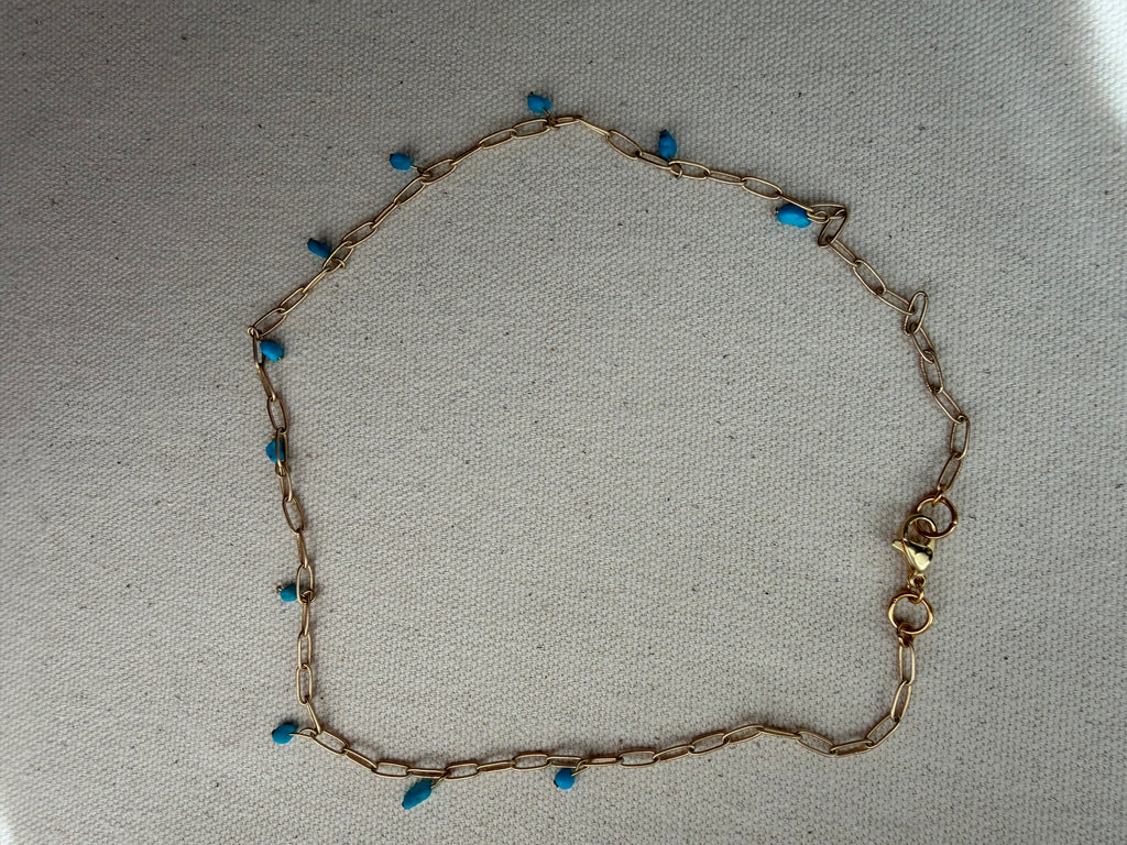 Turquoise Drop Necklace — Gold Filled Paperclip Chain