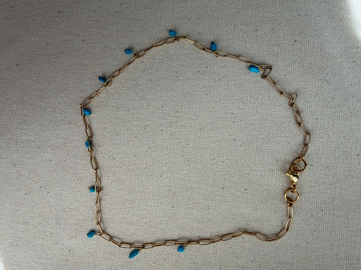 Turquoise Drop Necklace — Gold Filled Paperclip Chain