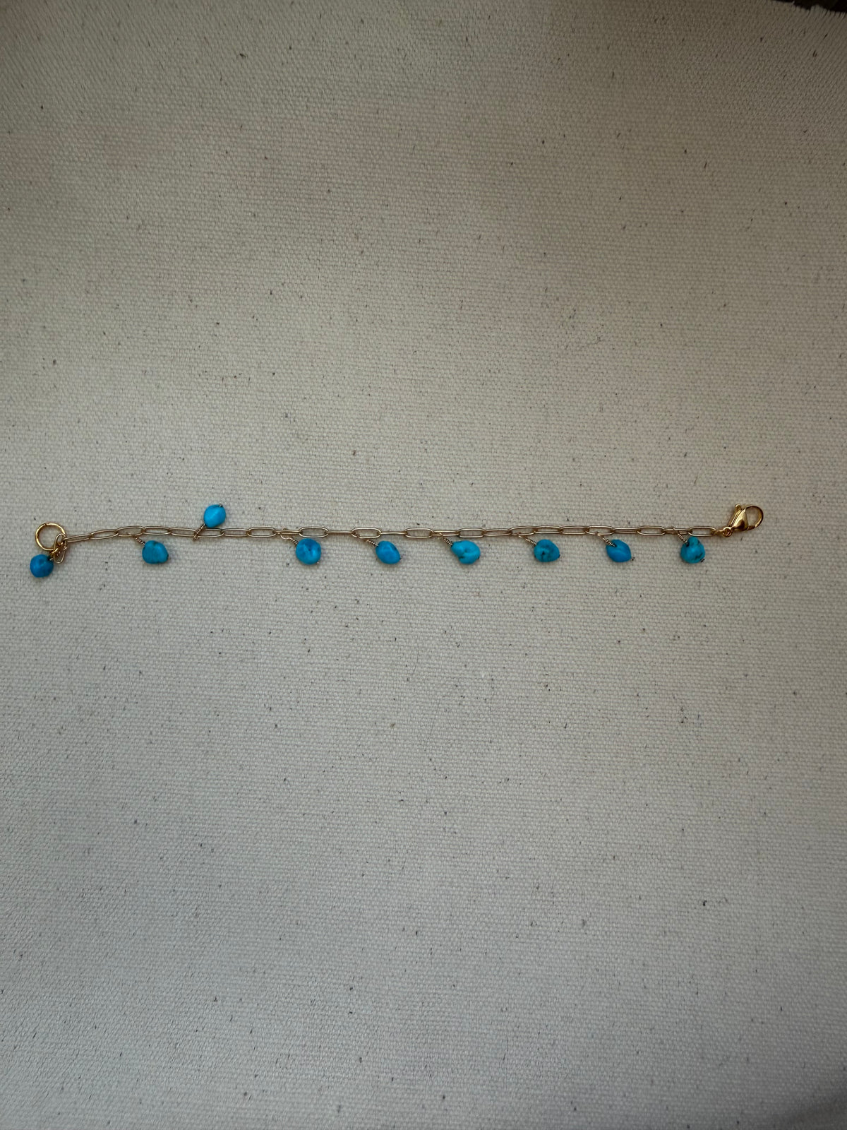 Turquoise Chip Fringe Bracelet — Paperclip Chain