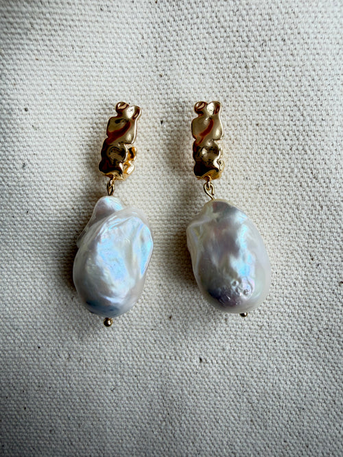 Baroque Pearl Huggie Drop Earrings