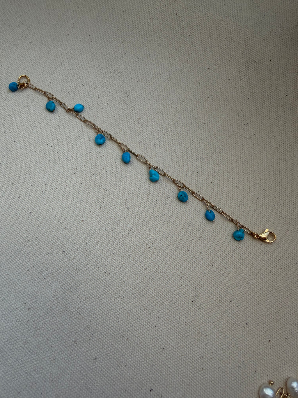Turquoise Chip Fringe Bracelet — Paperclip Chain