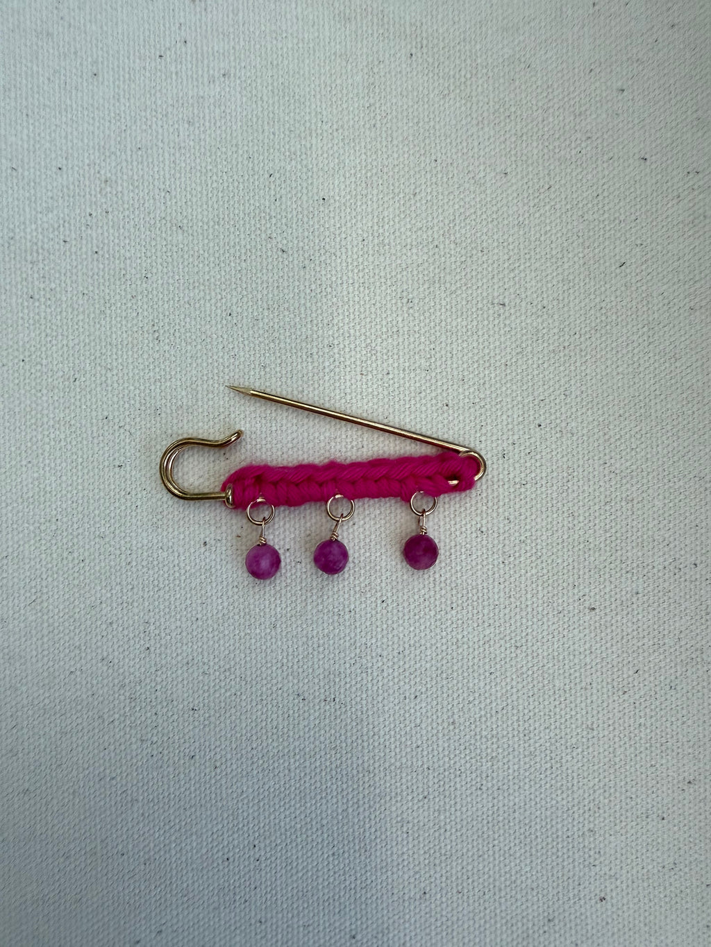 Magenta Crochet Safety Pin Earrings — Stone Drops