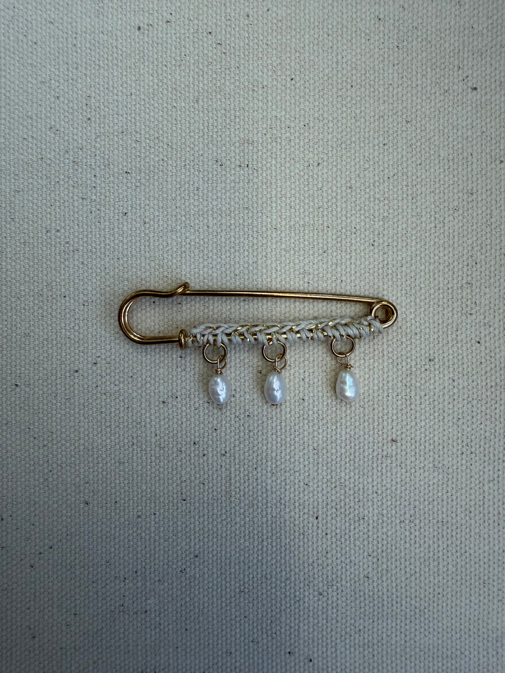 Ivory Macramé Safety Pin Earrings — Pearl Drops