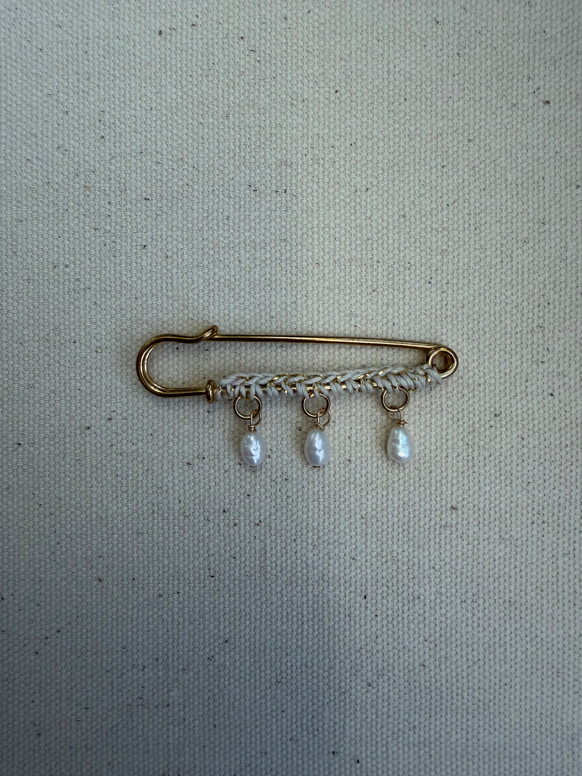 Ivory Macramé Safety Pin Earrings — Pearl Drops