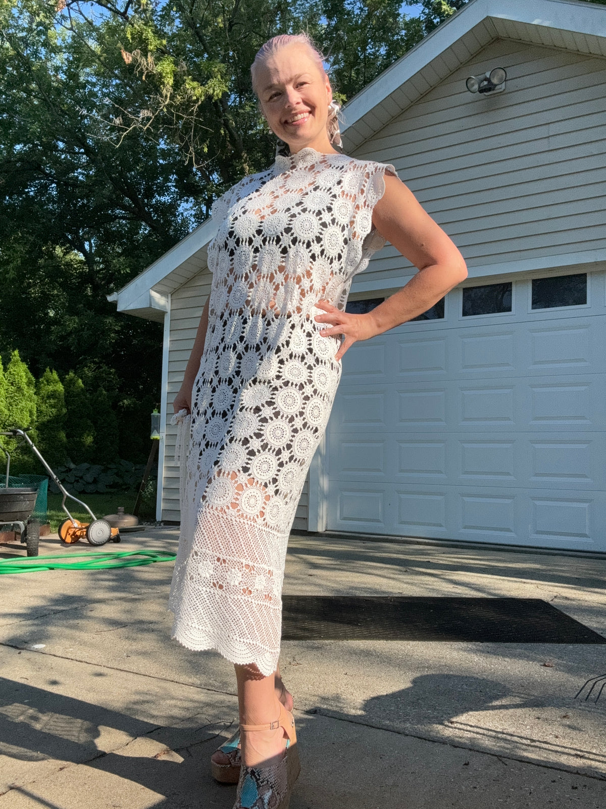 Ivory Vintage Crochet Tablecloth Midi Dress