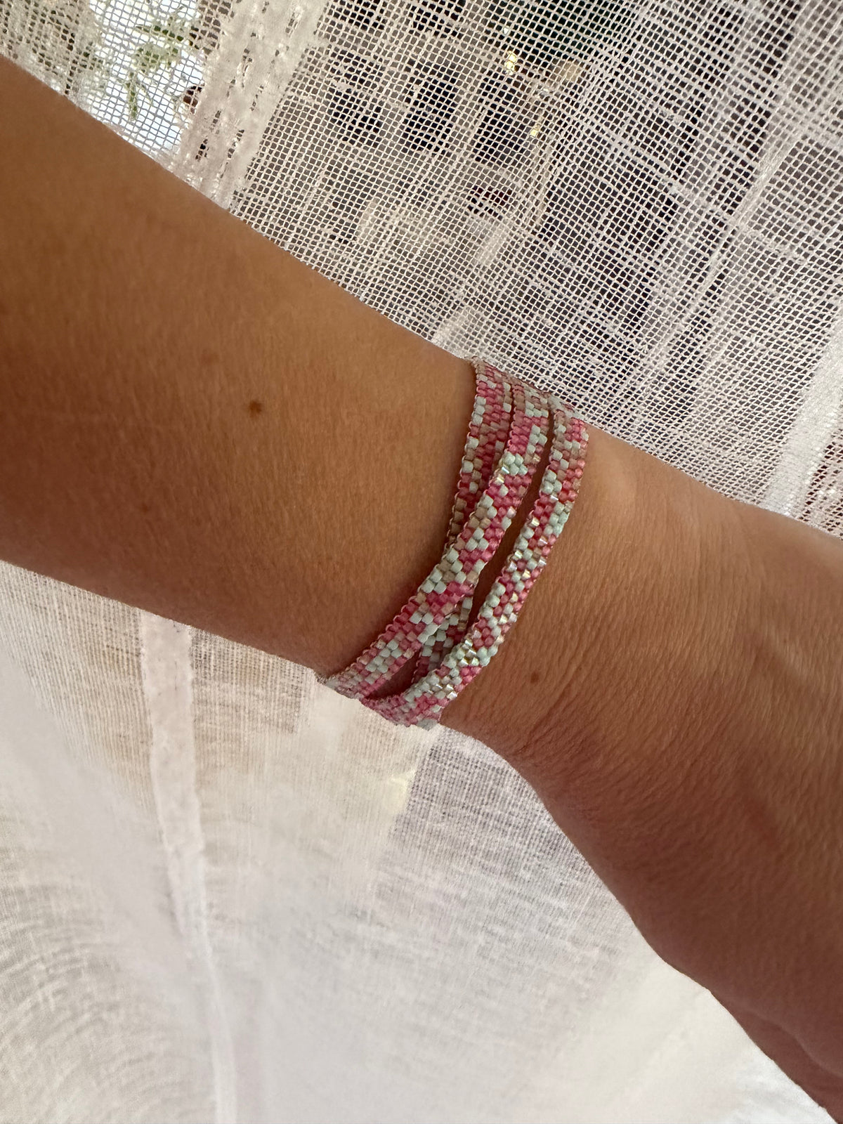 Pink & Blue Delica Wrap Bracelet