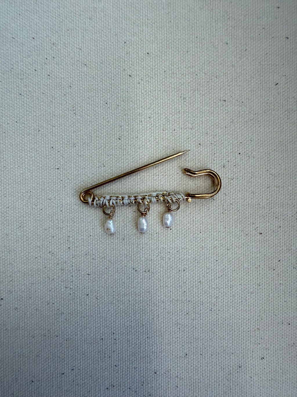 Ivory Macramé Safety Pin Earrings — Pearl Drops