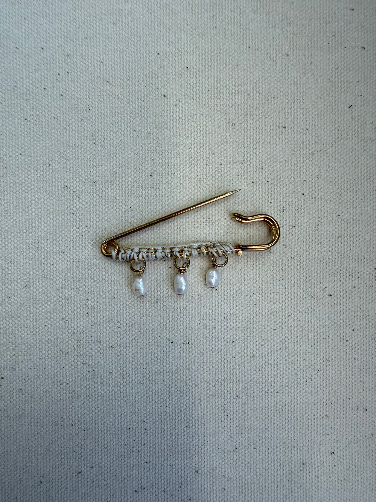Ivory Macramé Safety Pin Earrings — Pearl Drops