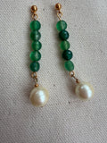Green Agate & Glass Pearl Drop Earrings