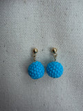 Hand-Stitched Beaded Sphere Stud Earrings — Blue