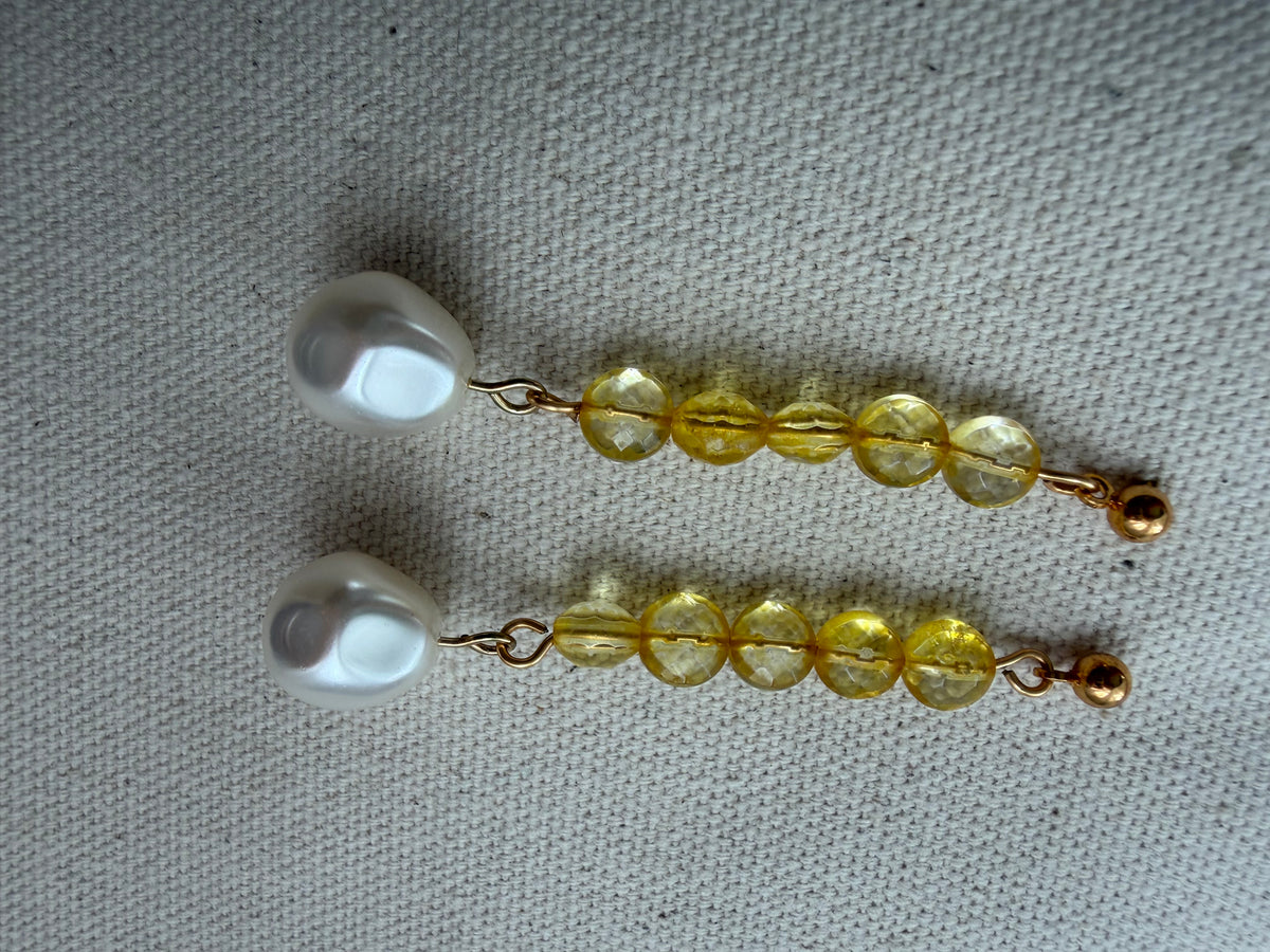 Citrine & Real Pearl Drop Earrings