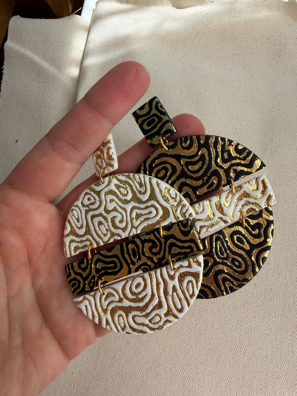 Topographic Circle Earrings — Mismatched Gold