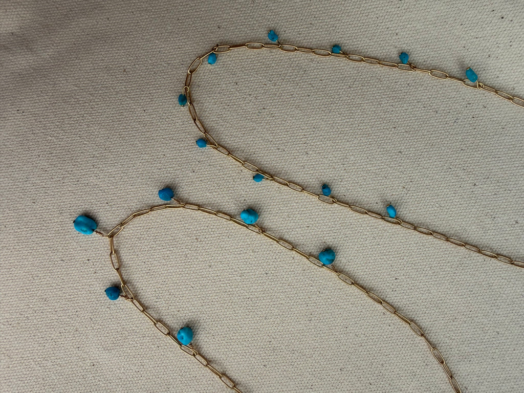 Turquoise Drop Necklace — Gold Filled Paperclip Chain