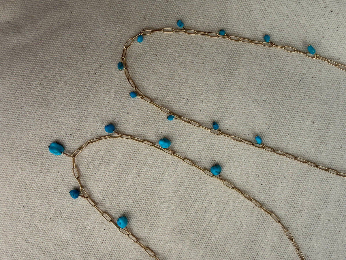 Turquoise Drop Necklace — Gold Filled Paperclip Chain