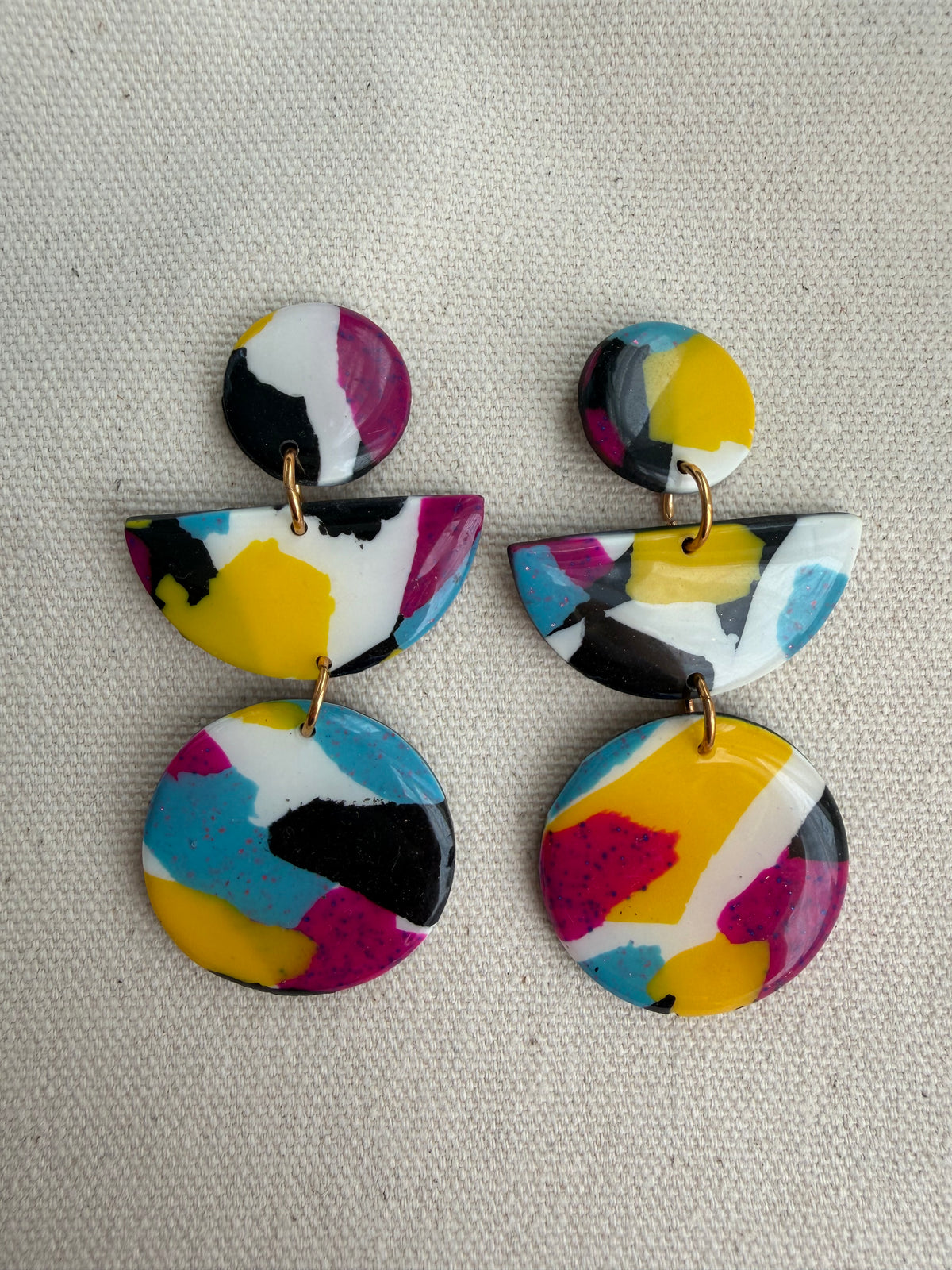 Abstract Splatter Three-Tier Drop Earrings