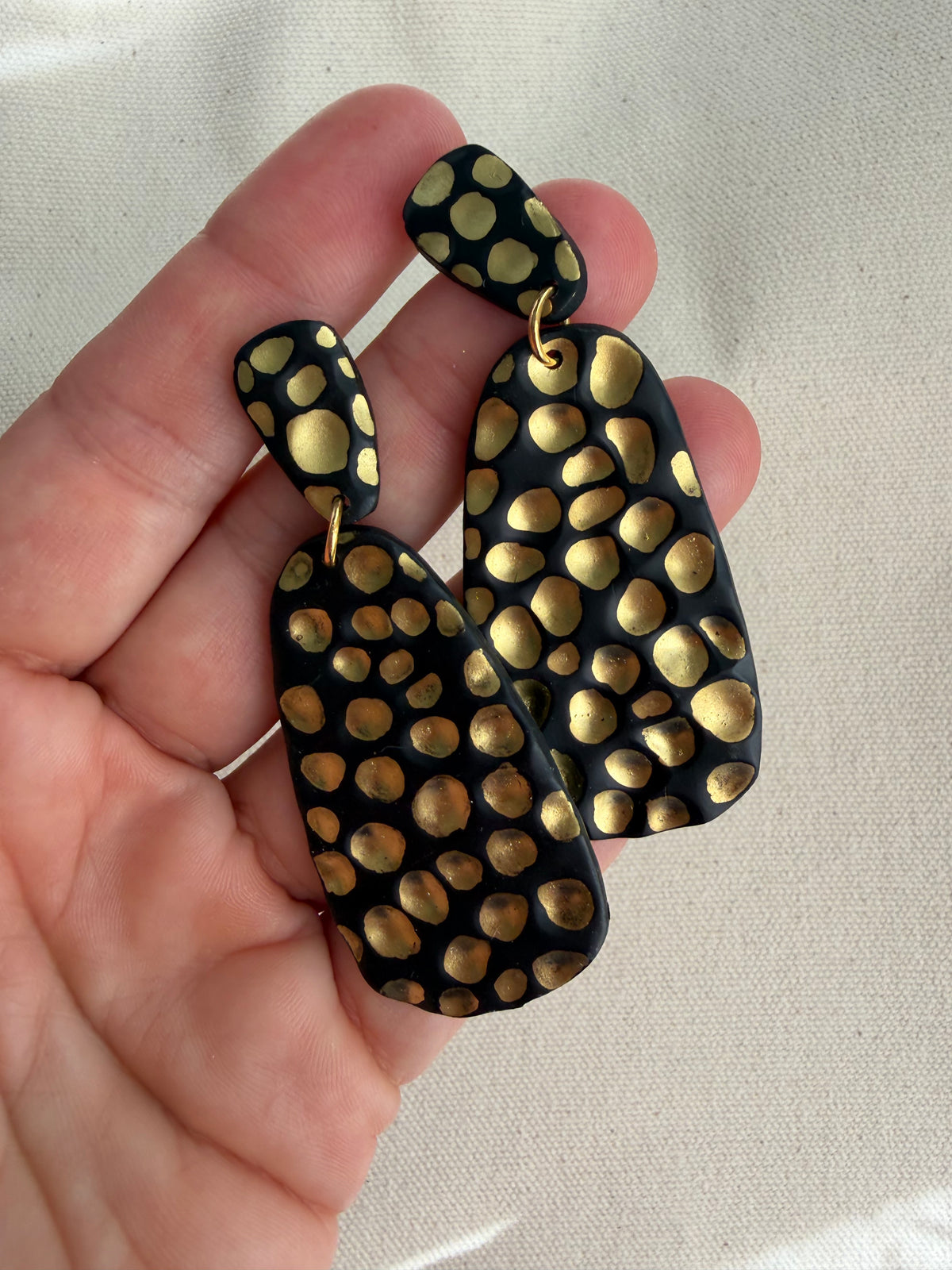 Black & Gold Dot Two-Tier Drop Earrings