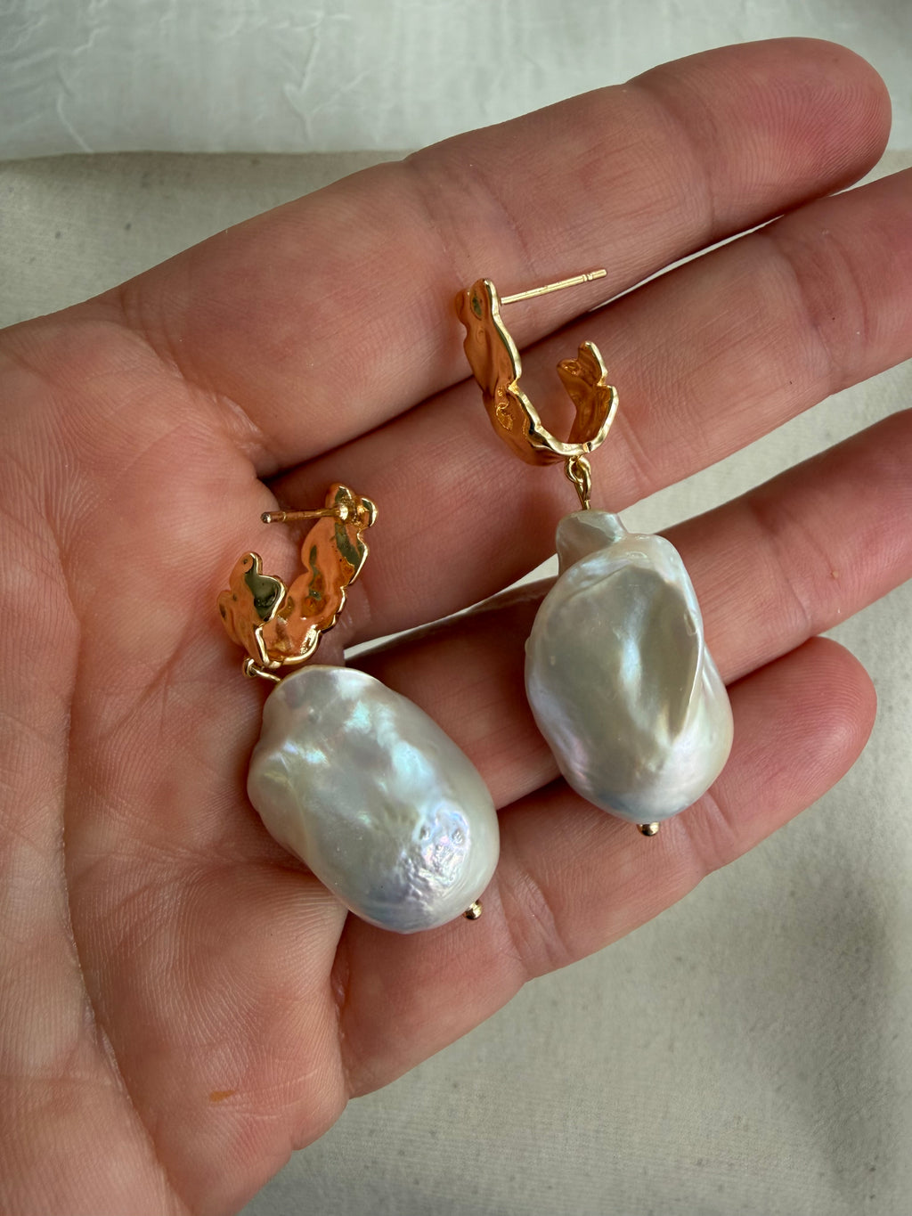 Baroque Pearl Huggie Drop Earrings