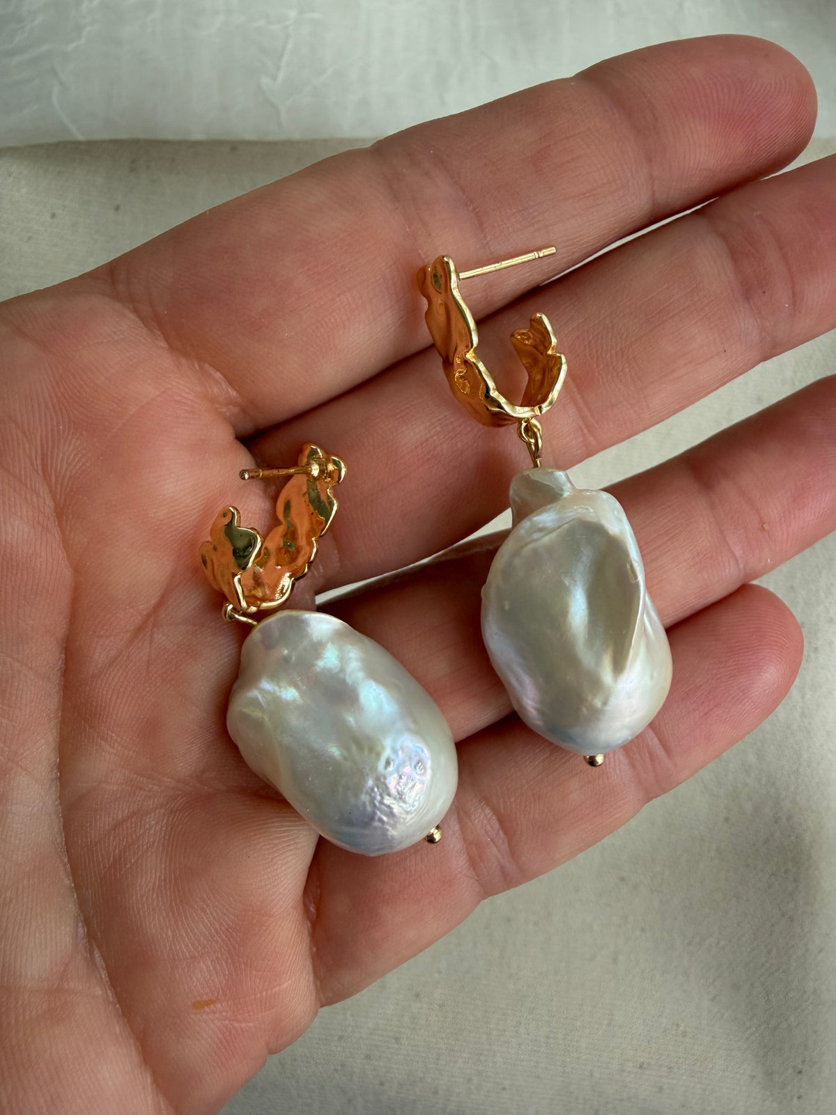 Baroque Pearl Huggie Drop Earrings