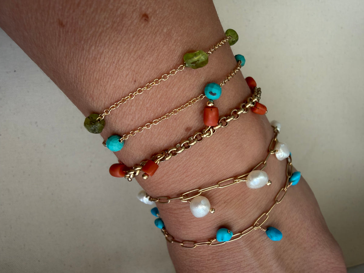 Coin Pearl Fringe Bracelet — Paperclip Chain