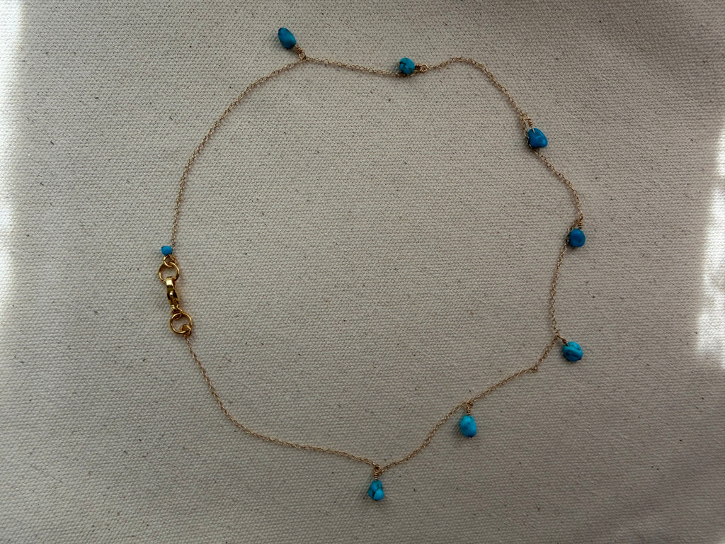 Turquoise Drop Necklace — Gold Filled Cable Chain