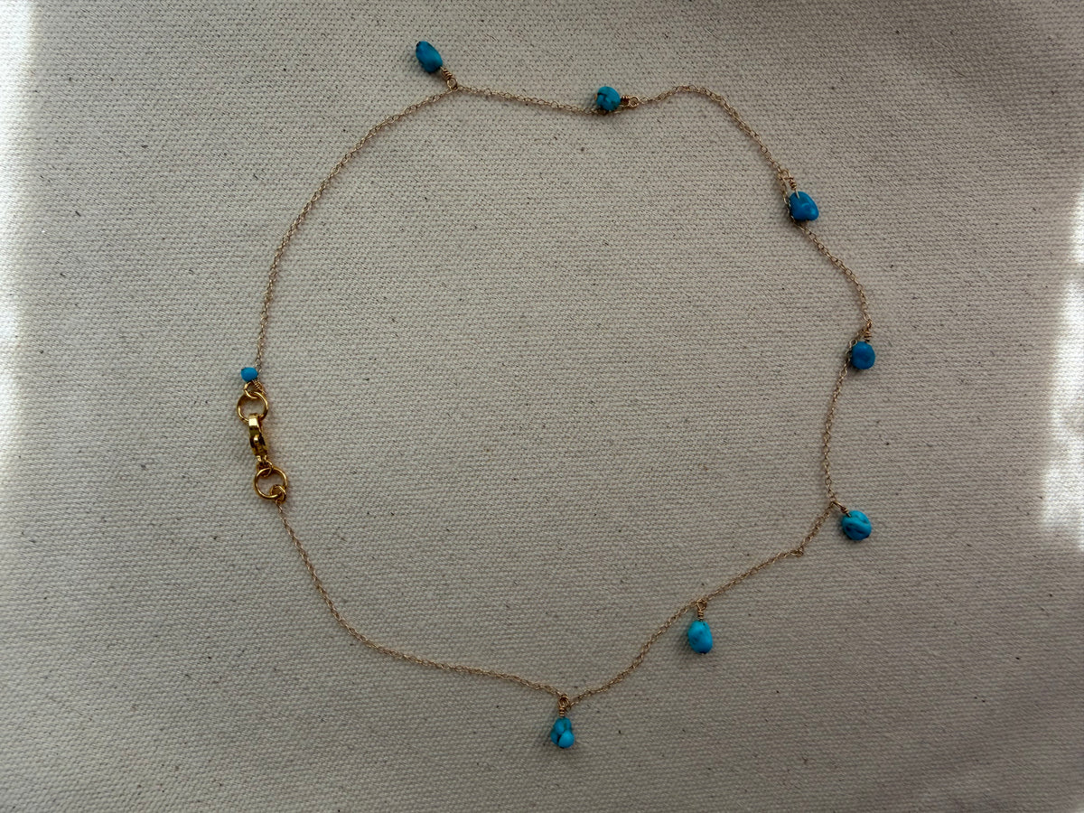 Turquoise Drop Necklace — Gold Filled Cable Chain