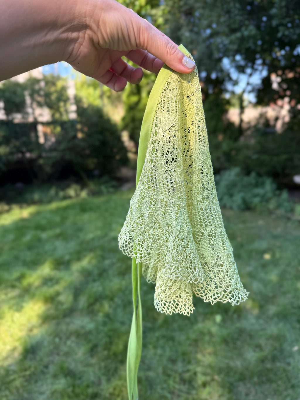 Sage Knit Lace Hair Kerchief