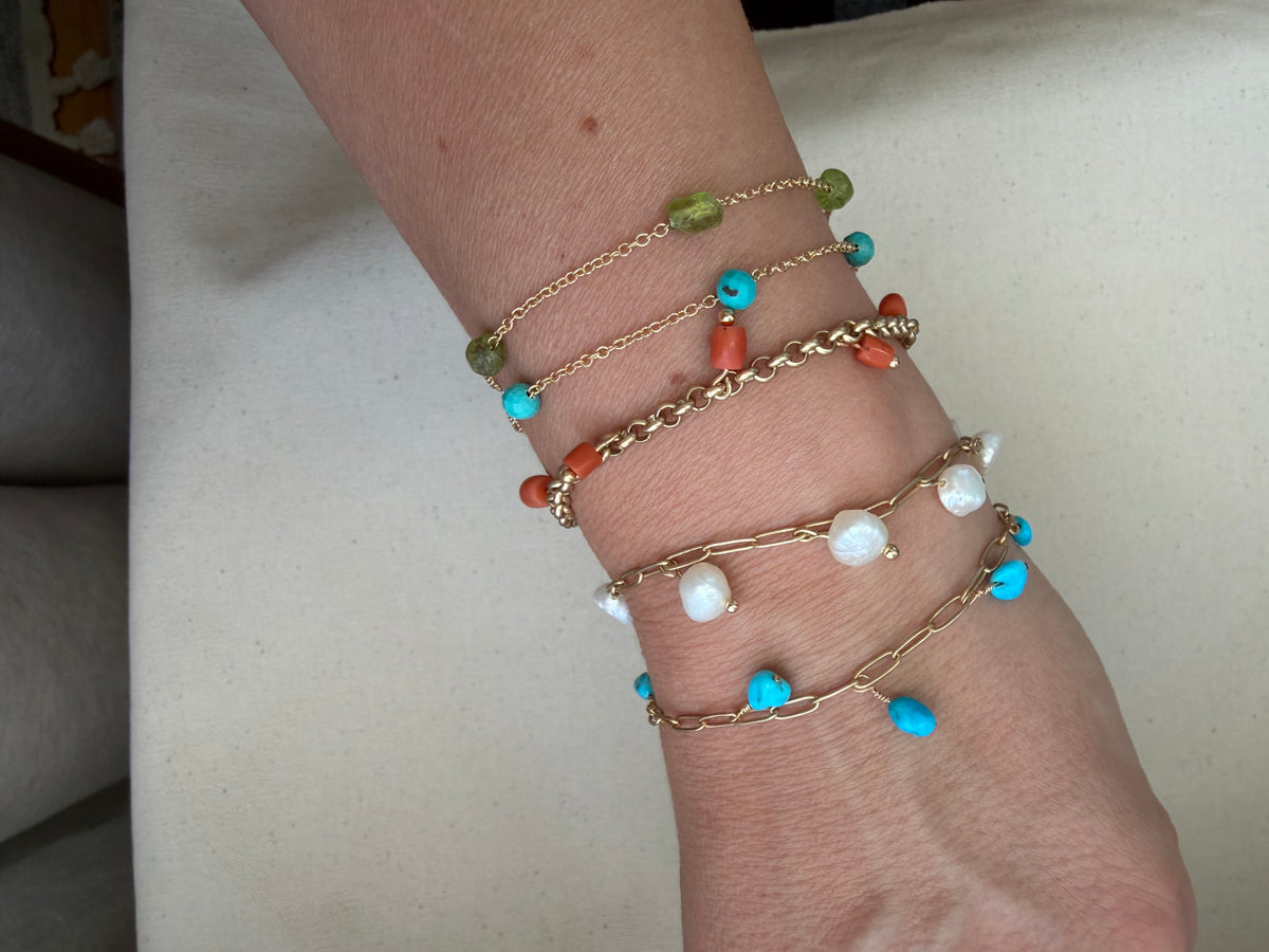 Turquoise Chip Fringe Bracelet — Paperclip Chain