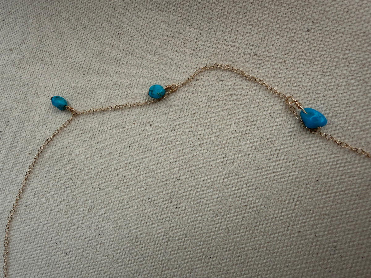 Turquoise Drop Necklace — Gold Filled Cable Chain