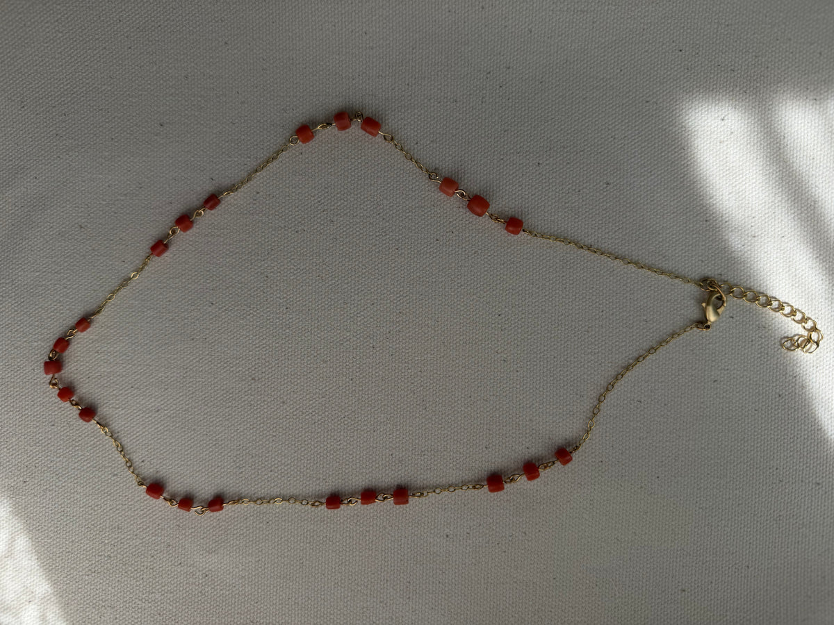 Vintage Coral Station Necklace — Gold Filled Chain