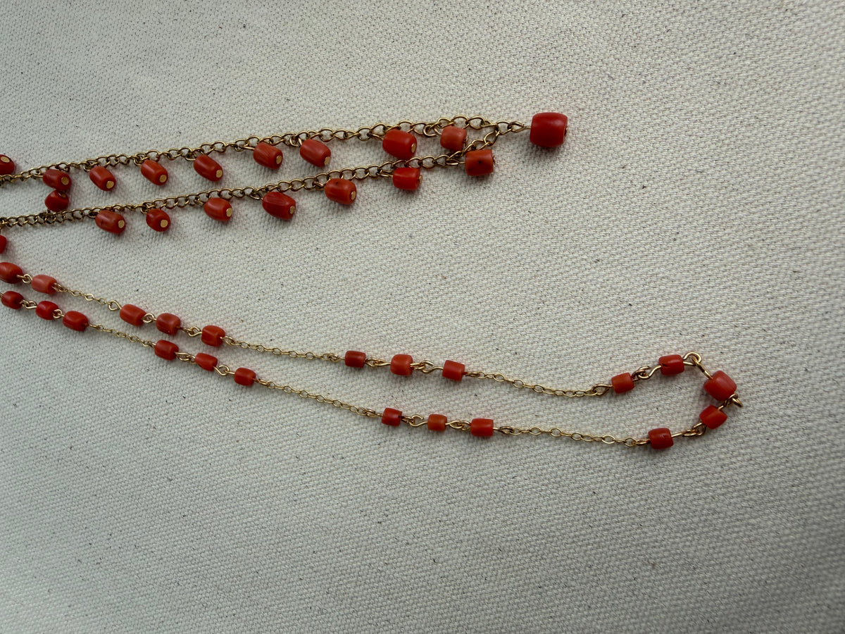 Vintage Coral Station Necklace — Gold Filled Chain