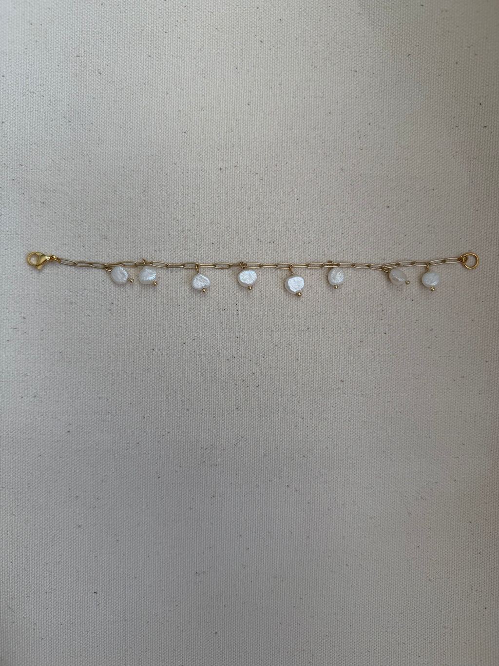 Coin Pearl Fringe Bracelet — Paperclip Chain