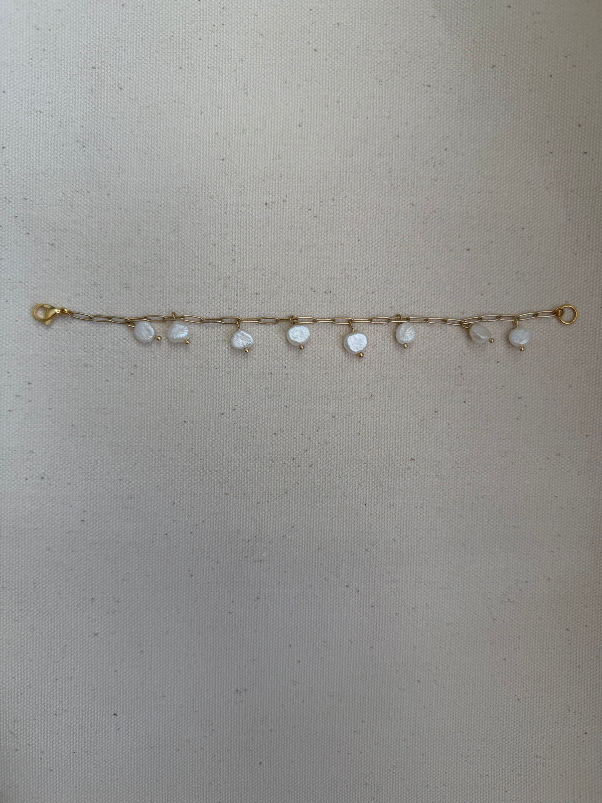 Coin Pearl Fringe Bracelet — Paperclip Chain