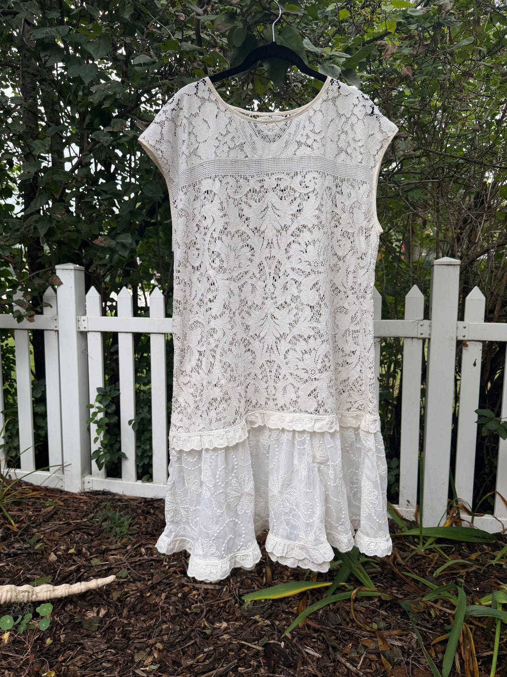 Cream Vintage Lace Dropped-Waist Dress