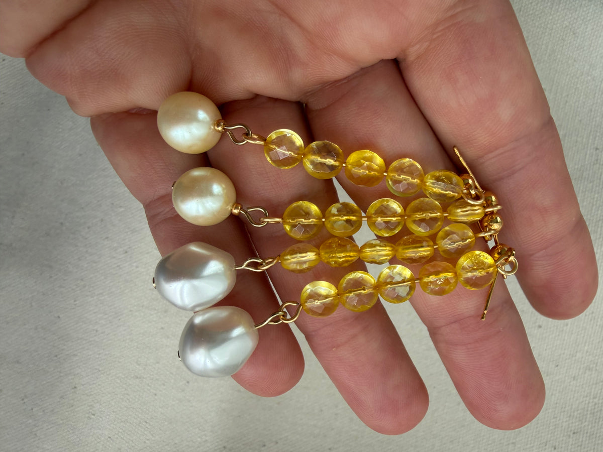 Citrine & Real Pearl Drop Earrings