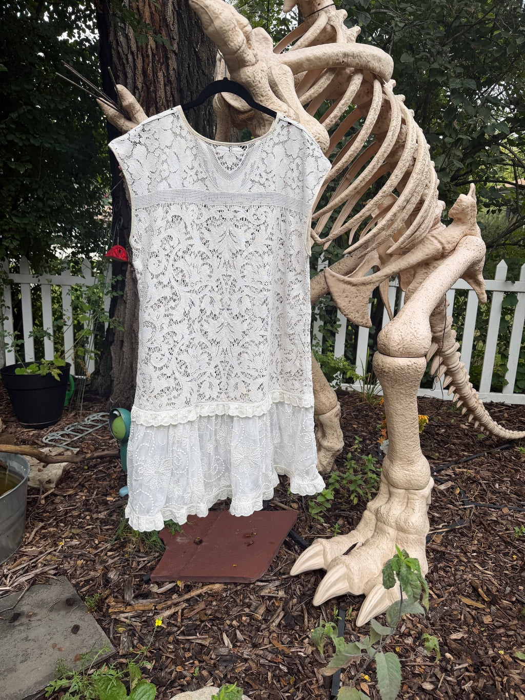 Cream Vintage Lace Dropped-Waist Dress