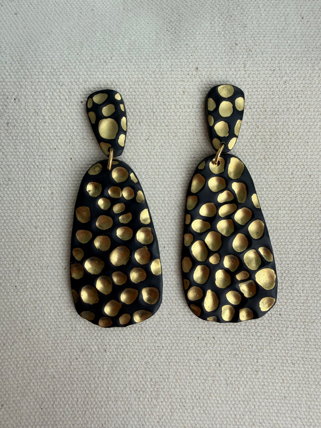 Black & Gold Dot Two-Tier Drop Earrings